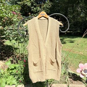 Vintage cotton Tan Knit Sleeveless Cardigan sweater Vest